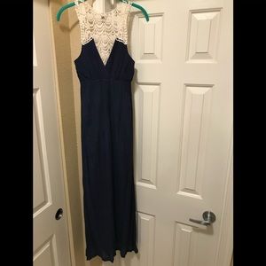 Blue maxi, crochet top/back